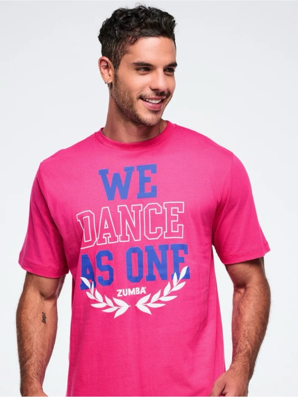 Zumba Fitness Pink Short Sleeve Tee with Blue & White Graphic